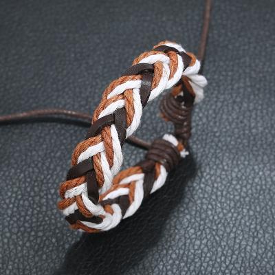 China Casual / Sporty Vintage Multicolor Men Women Hand Wrapped Tie Adjustable Single Hemp Rope Woven Bracelet for sale