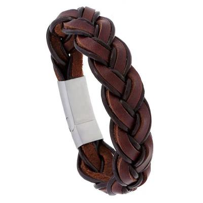 China CLASSIC Luxury Vintage Couples Gifts Magnetic Clasp Stainless Steel Men Braided Leather Bracelet for sale