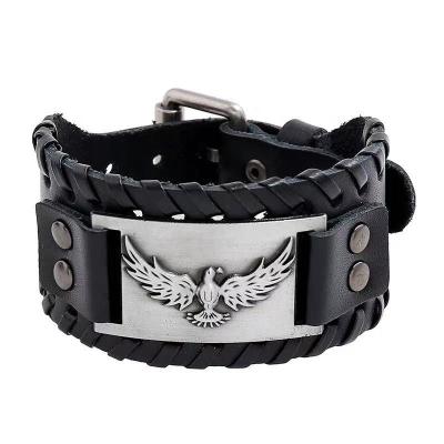 China Custom Handmade Woven Leather Bracelet Personal Engravable Hyperbole Bracelets Viking Vintage Mens for sale