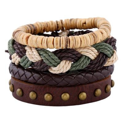 China Retro Woven Punk Personality Four-Layer Costume Bracelet DIY Leather Bracelet Jewelry Leather Bracelet Sets for sale