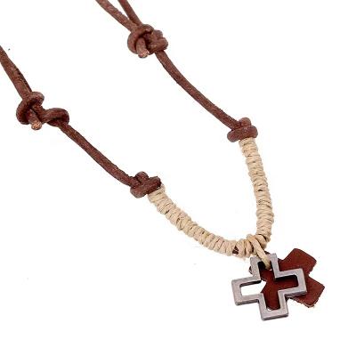 China Punk Handmade Alloy Cross Jesus Christian Gift Mens Hemp Rope Pendent Adjustable Necklace for sale