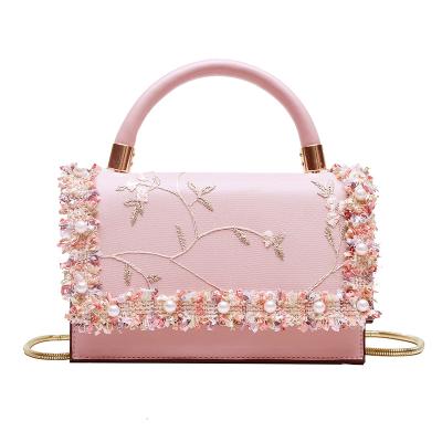 China Women lace up embroidery summer color flapper bag lace handbag flower bags with embroidery rose handbags for women for sale