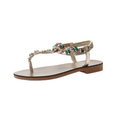 China Ladies Anti-slippery Toe Women Crystal 2019 Fancy Female Diamond Strap Sandals Flat T Rhinestone Mail Sandal for sale