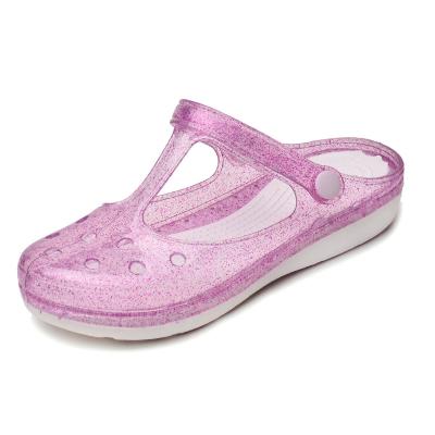 China Hollow Anti-slippery PVC Slides Slipper Sandals Plastic Shoes Glitter Sandal For Women for sale