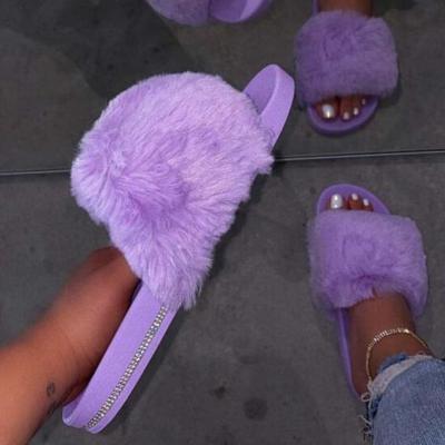 China China Breathable Wholesale Cheap Faux Fur Diamond Rhinestone Slip On Slippers Woman for sale