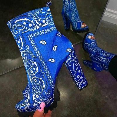 China China Designer Paisley Bandana Pattern Thermal Wholesale Bulk Blue Block Lodging Boots For Women Booties for sale