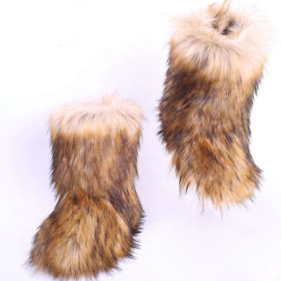 China Wholesale custom warm brown women thermal fluffy fox fur wuffy boots from china, winter fur hairy boots for sale