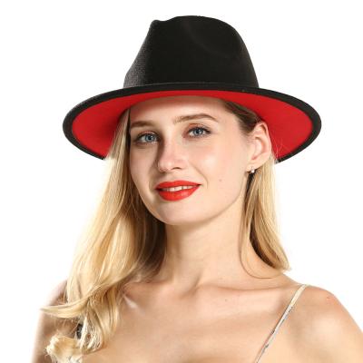 China Wholesale Custom Color Wool Two Tone Vintage Felted Hat Red Bottom Wide Brim Fedora Hats Women for sale