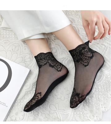 China Breathable Ladies Boat Lace Socks Women Invisible Crew Socks for sale