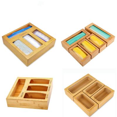 China Viable fits for Kitchen Bamboo Wooden Food Ziplock Organizer Premium Sandwich Gallon Snack Box Bamboo Wooden Box Bag Holders for sale