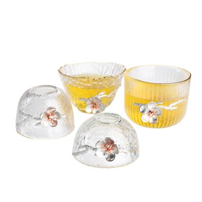 China 2021 New Fashion Tin Flower Design Glass Viable Tea Cups For Glassware Set Or Dinner Drinking Mat With Gold Rim for sale