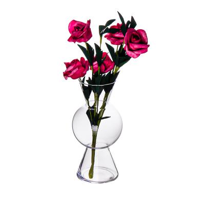 China Minimalist Swollen Hot Factor Glass Vase Geometric Art Design Jar for Table Decoration, Clear Hydroponic Glass Vase for sale