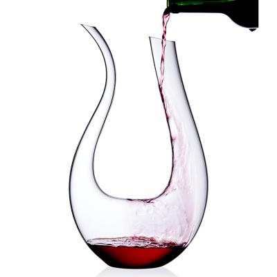 China High Quality 100% Hand Blown Lead Free Crystal Wine U Shaped Decanter Set With Aerator 1.5L Wine Glass Free Sample for sale