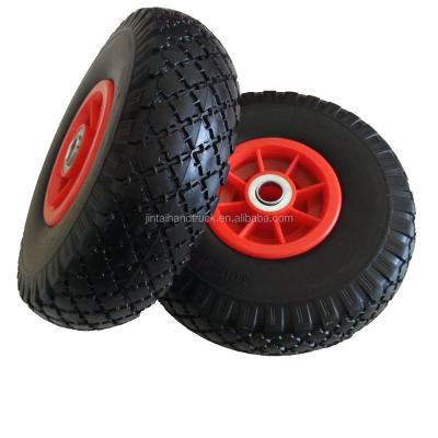 China 260x85 PU Foam Flat Freewheel With Rim Hub 3.00-4 PU Foam Plastic Tire for sale