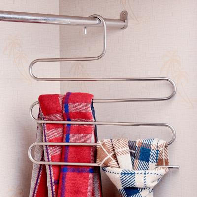 China Inspring Multi-Layer Storage Pants Hangers S-Type Stainless Steel Pants Rack 5 Layers Magic Closet Space Saver Universal Pants Hanger for sale