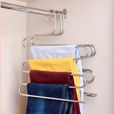 China Multifunctional Anti-skid Universal S-type Magic Cabinet Pants Hangers Stainless Steel Pants Hangers for sale