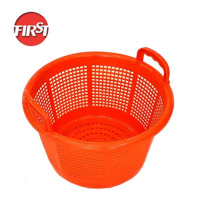 China Multi Purpose Plastic Storage Baskets Orange Mesh Crate Barrel Seafood Storage for sale