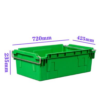 China Plastic Solid Nestable Crate Heavy Duty Plastic Crate With Metal Storage Stackable Containers for sale