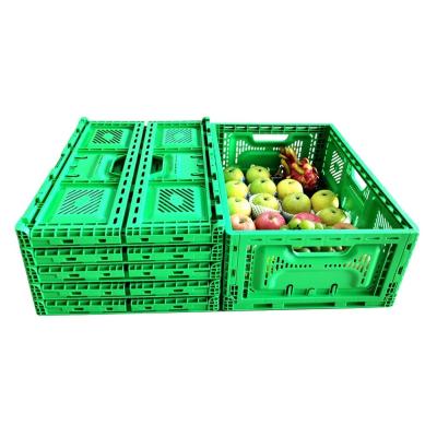 China Vegetable Packing Plastic Foldable Crate 40L Stackable Storage Moving Box Container for sale