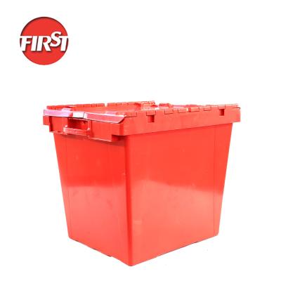 China FIRST Plastic Moving Totes with Attached Lid The Ultimate Warehouse Storage Solution for sale