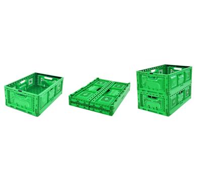 China Foldable 40L Vented Plastic Crates for Agriculture Heavy Duty Folded Size 600*400*52mm for sale