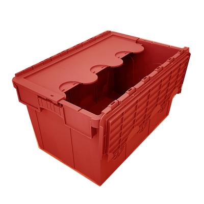 China Heavy Duty Recycle Plastic Crate With Hinged Attached Lid Tool Moving Box 600x400x350mm for sale