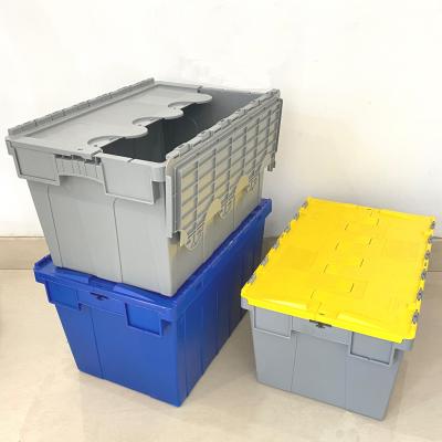 China Nestable Crate Attached Lid Container Plastic Storage Stackable 600*400*315mm Pp Heavy Duty for sale