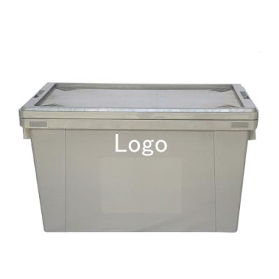 China Solid Nestable Crate Wholesale Industrial Storage Moving Crate Attached Lid Container for sale