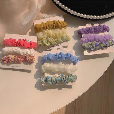 China Fashion 3 PCS Women Fashion Scrunchies Floral Hair Ties Rope Girls Ponytail Holders Elastic Band Hair Band Hair Accessories for sale