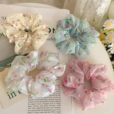 China 2021 Fashion Big Size Organza Hair Scrunchies For Women Headwear Girls Elastic Ponytail Holder Hair Tie Hair Accessories for sale