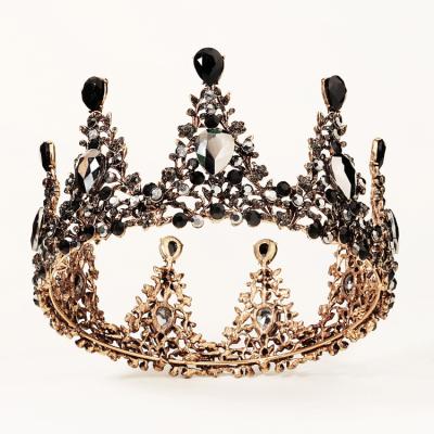 China Crystal round tiara direct European wedding bridal crown black bridal tiaras crown rhinestone hair accessories factory supplier full crown for sale