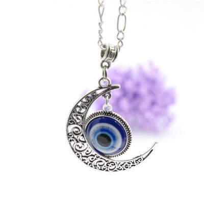 China Other Wholesale Luxury Blue Turkish Eye Moon Alloy Factory Jewelry Necklace Pendant Evil Eyes Moon Necklace For Women for sale