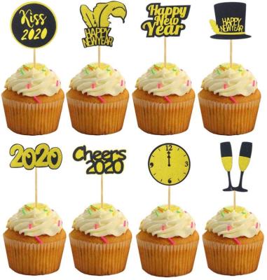 China 2020 Party Decoration New Arrivals 32pcs Happy New Year Cake Toppers New Years Eve Cupcake Topper For 2020 Christmas Party Decors for sale