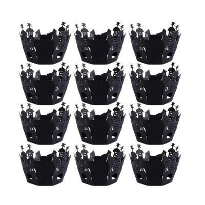 China 12pcs Paper All Saints Day Halloween Cupcake Wrappers Halloween Party Spider Web Laser Cut Paper Cup Cake Wrappers Wraps Decorations for sale