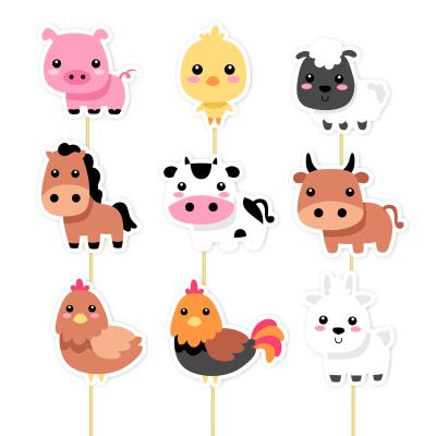 China Themed Party Decoration 6 pcs Topper Cake Decorations Toppers Picks Zoo Farm Party Paper Animal Cupcake Supplies for sale