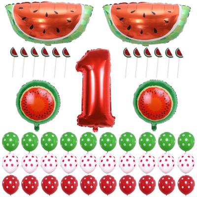 China Party Decoration Watermelon Theme Baby Boys Birthday Party Supplies Decorations 1st Picnic Party Summer Fruit Photo Props Foil Balloons for sale