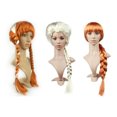 China Anna Princess Cosplay Wig Snow Queen Suitable Party Decoration For Adult Synthetic Movie Brown Long Double Tail Costume Halloween Party for sale