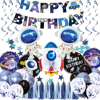 China Colorful Universe Space Happy Birthday Banner Tassels Hanging Swirl Decoration Astronaut Birthday Balloons Party Decoration Space Party Supplies for sale