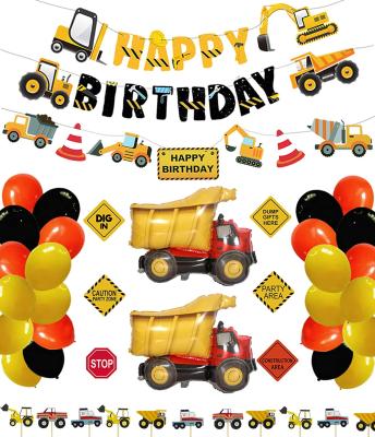 China Orange Yellow Party Decoration Happy Birthday Party Supplies Dump Truck Party Decorations Kits Set For Boy Kids Birthday Party Supplier for sale