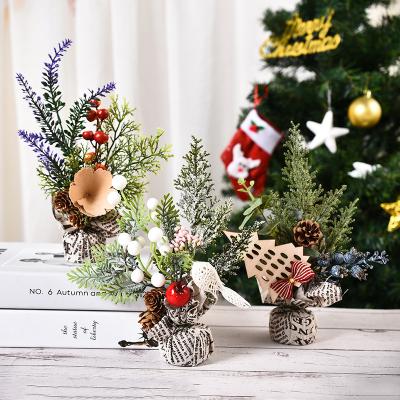 China Christmas Modern Simple Desktop Miniature Pine Tree with Holly Berries and Pine Cones Christmas Ball for Home and Office Christmas Decoration for sale