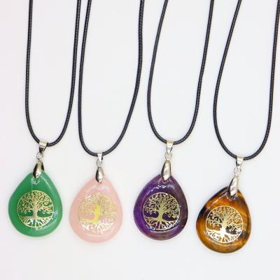 China Vintage Tree of Life Natural Chakra Necklace Gemstone Teardrop Healing Crystals Jewelry Pendant Gift for Women Men for sale