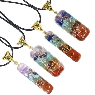 China Vintage Orgone Chakra Healing Pendant with Adjustable Cord 7 Chakra Stones Necklace for E-energy Protection and Spiritual Healing for sale