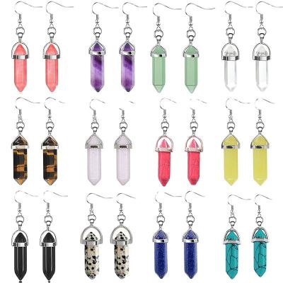 China Vintage Crystal Pendant Gemstone Earrings For Spiritual Energy Healing Hexagonal Divination Bullet Shape Pendant Healing Headed Chakra for sale