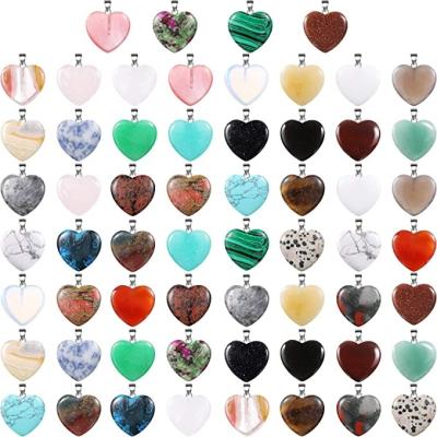 China Vintage Heart Shaped Chakra Stone Beads Pendants DIY Crystal Charms Stone Heart Pendants for DIY Valentines Day Jewelry Necklace for sale