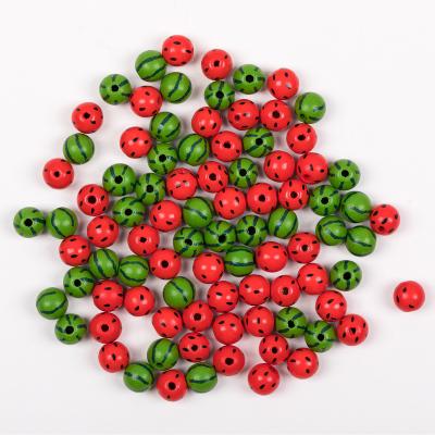 China DIY Gift Wholesale 16mm Loose Wooden Spacer Beads Wood Craft Round Watermelon Painted Wooden Beads For Bracelet Necklace Earring Making for sale