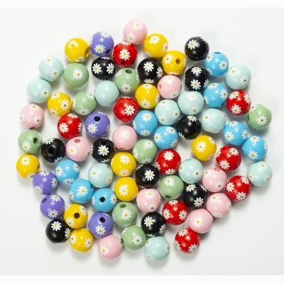 China Handmade DIY Gift Spring 16 Millimeters Farmhouse Wood Beads Colorful Daisy Beads Loose Wood Bead Spacers Round For Jewelry Making for sale