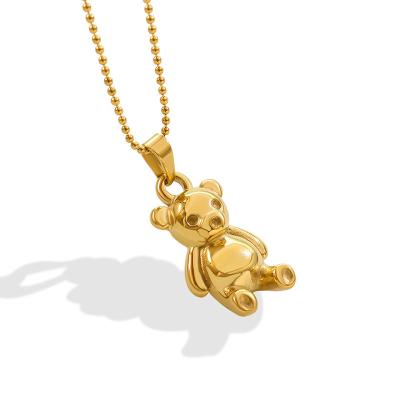 China Fashion Factory Outlet New Design 18K Gold Plated Stainless Steel Ball Chain Necklace Cute Cartoon Animal Pendant Teddy Bear Necklace for sale