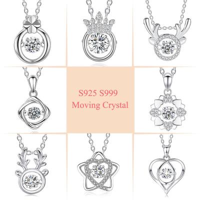 China Fashion Diamond Jewelry CLASSIC Heart Shape S925 S999 Sterling Silver Necklace Shinny Crystal With Moving Diamond Necklace For Gift for sale