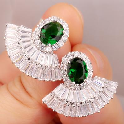 China High Quality FASHIONABLE Crystal Zircon Earring Green Crystal Ear Stud Rhinestone Dress Sparkle Earrings Stud Wedding Jewelry For Women for sale