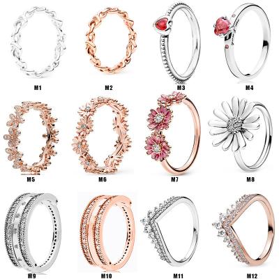 China TRENDY S925 Sterling Silver Chrysanthemum Mum Daisy Ring Jewelry Engagement Crown Love Rings Jewelry Pulseras Pan Ring Set For Women for sale